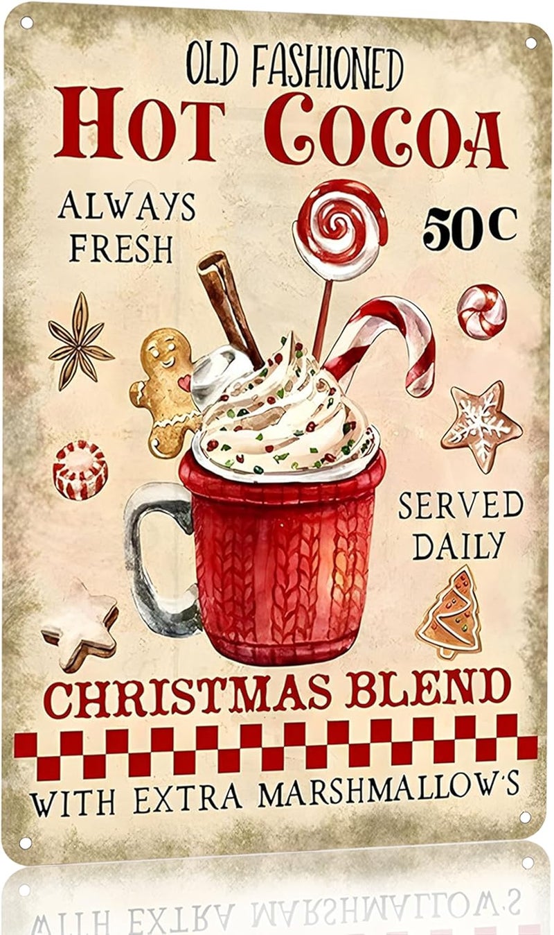 Joyline Vintage Christmas Decor Gifts Rustic Old Fashioned Hot Cocoa Christmas Blend with Extra Maeshmallows Tin Sign for Home Farmhouse Kicthen Cafe Bar Wall Decor 8 x 12 inches (3240) - Image 1